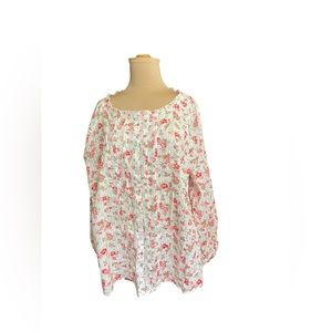 Talbots Plus Petite 100% Cotton Pink Creme Flower Button-Up Shirt Size 2xP NWT